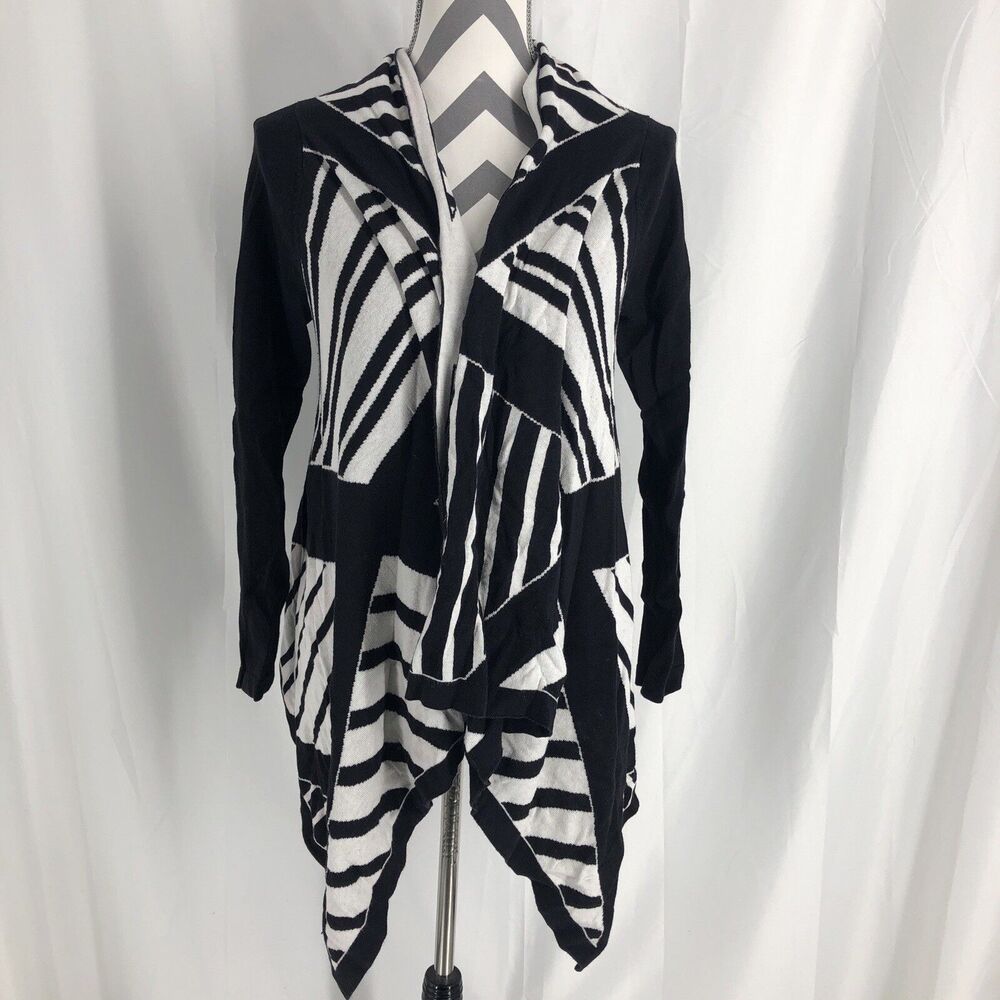 Worthington Womens Long Sleeve Black/White Open Drape Cardigan Size Small